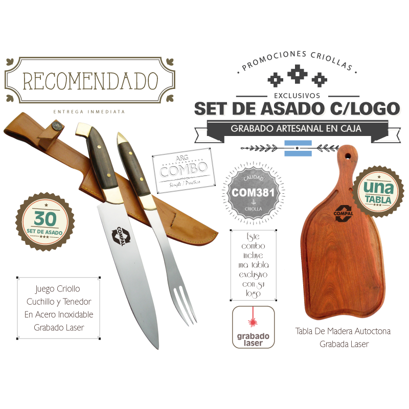 Combo (30 Set De Asado Grabados) + Una Tabla Grab. De Regalo
