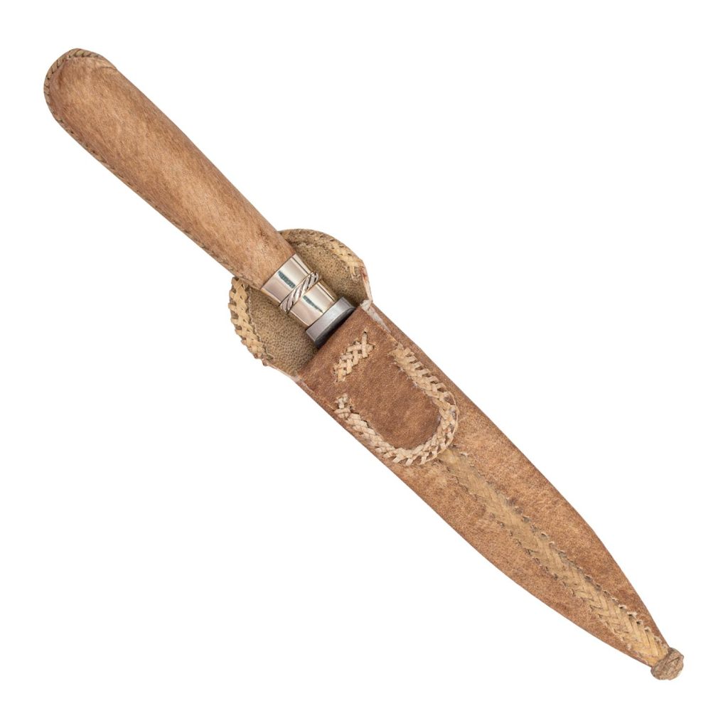 Cuchillo De Cuero Crudo Retobado 14Cm Acero Inox Vaina Cuero Crudo