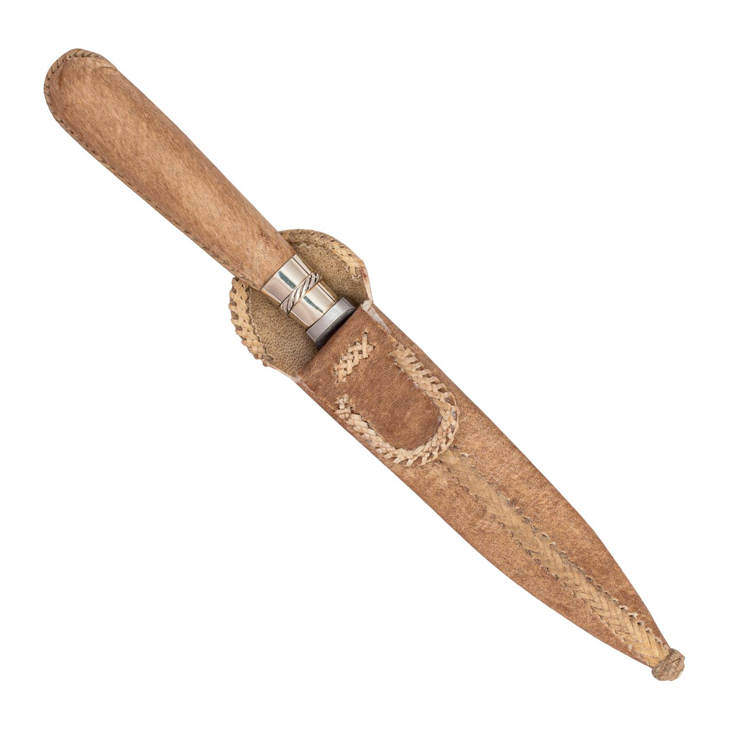 Cuchillo De Cuero Crudo Retobado 14Cm Acero Inox Vaina Cuero Crudo