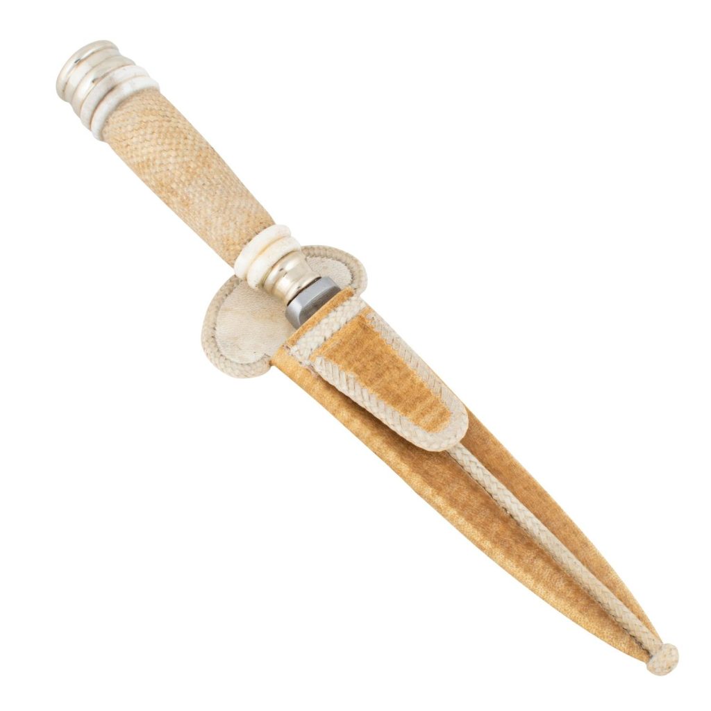 Cuchillo Trenzado, Ciervo Pulido,Alpaca 14Cm Acero Inox Vaina Cuero Crudo