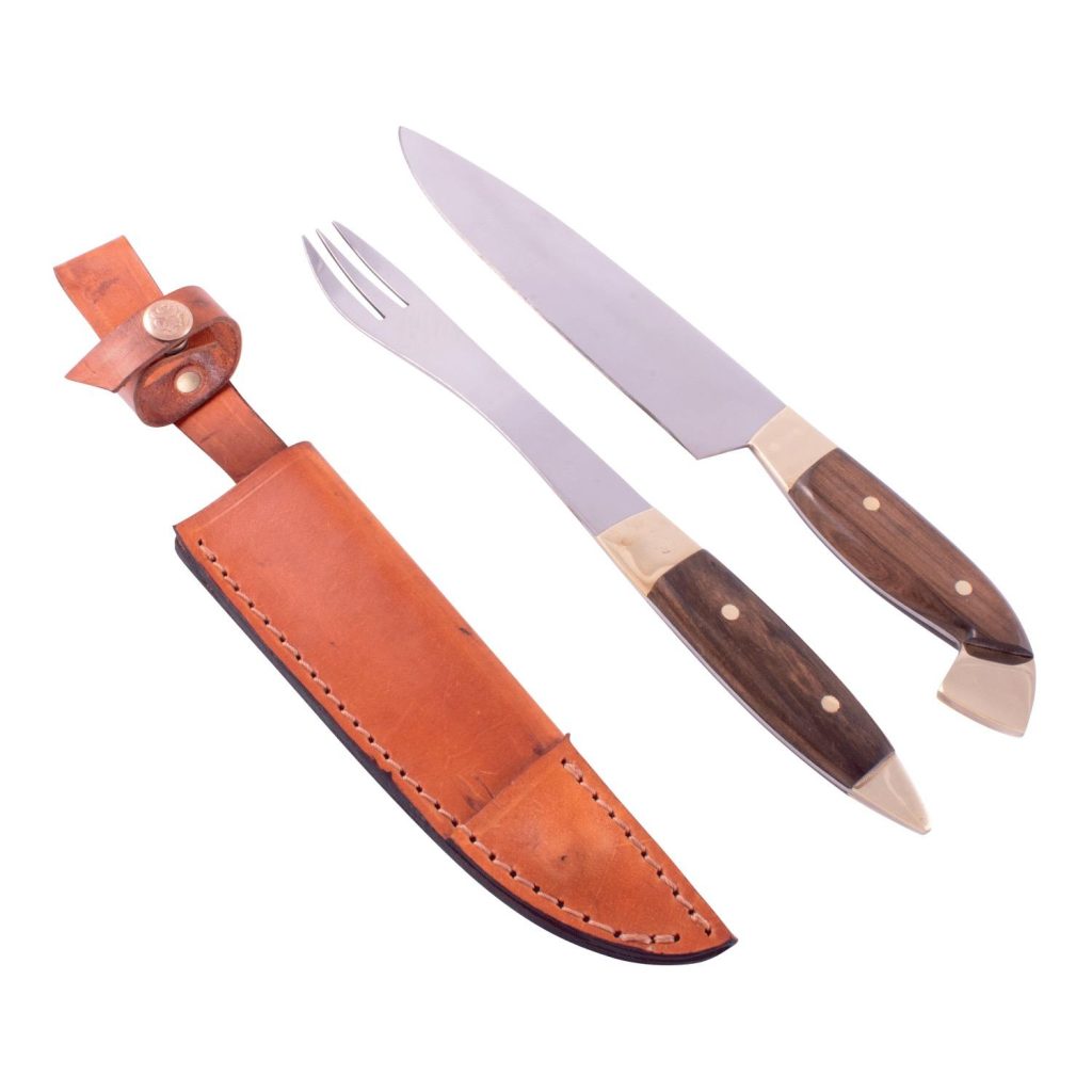 Juego Asador Criollo Doble En Madera Acero Inox. 20 Cm