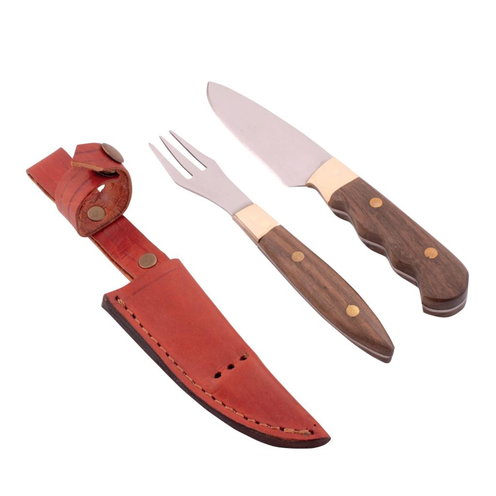 Juego Trinchar Doble Madera 9Cm Acero Inox Vaina Vaqueta