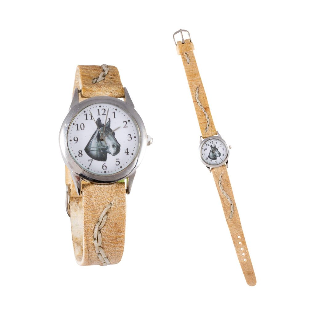 Reloj Malla partida de cuero crudo con tejido de borde para dama