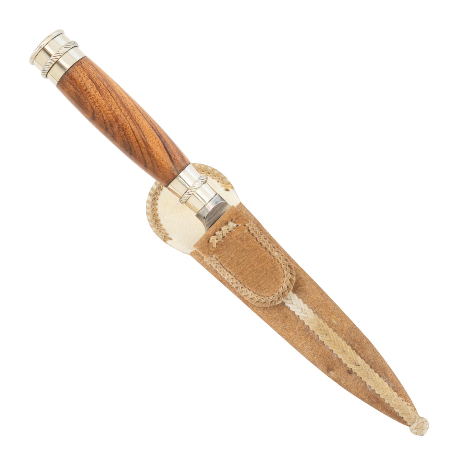 Cuchillo Madera Y Alpaca 2 Virolas Soaje Pampeana, Vaina De Cuero Crudo Fina - Imagen 2