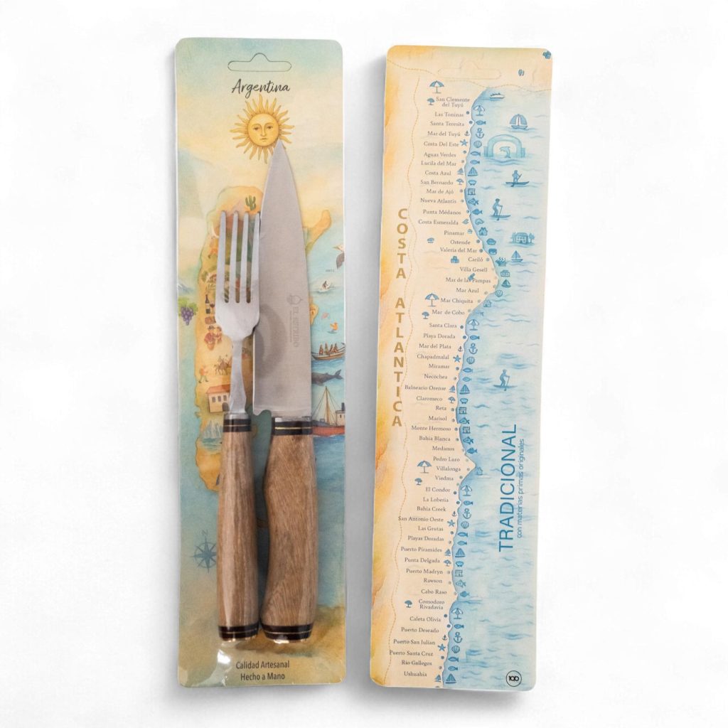 Juego Cuchillo y Tenedor El Estribo 14 cm Acero Inoxidable Blister Argentina