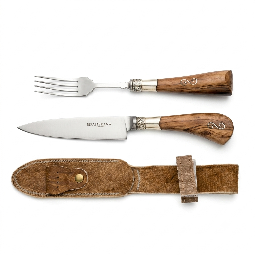 Juego De Cubierto Individual Fino Cuchillo Y Tenedor Madera Puntera De Alpaca Con Inserto Fino PAMPEANA - Imagen 2
