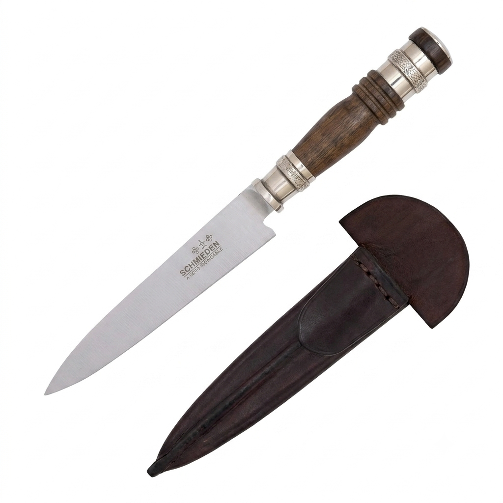 Cuchillo Madera y Alpaca 14 Cm Acero Inox. Vaina Vaqueta Cocida