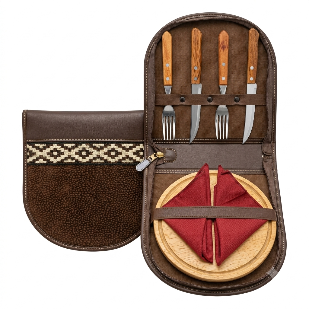 Set de Asado Para Dos Personas en Estuche Simil Carpincho